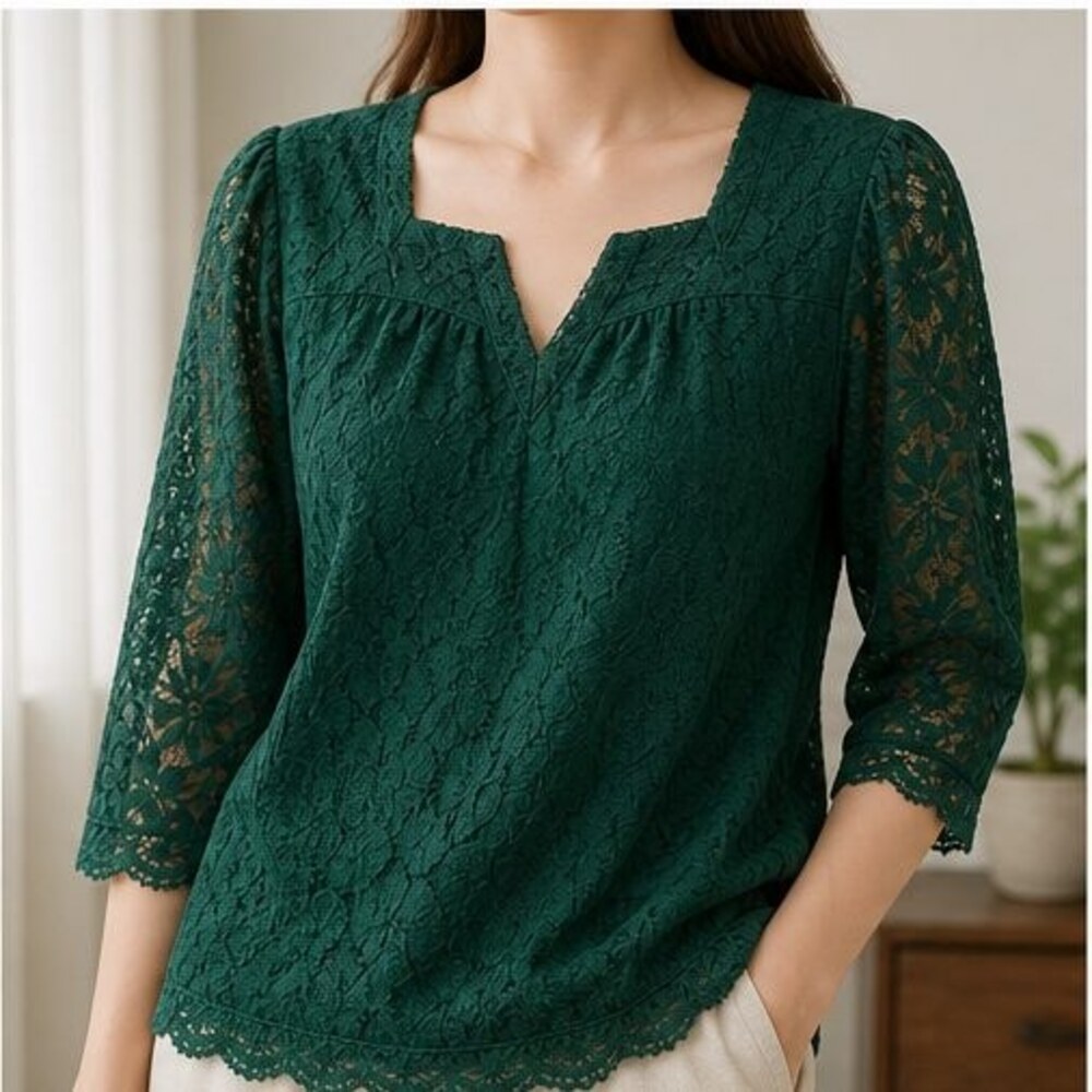 Emerald Ruffle Blouse - Picture 2 of 6